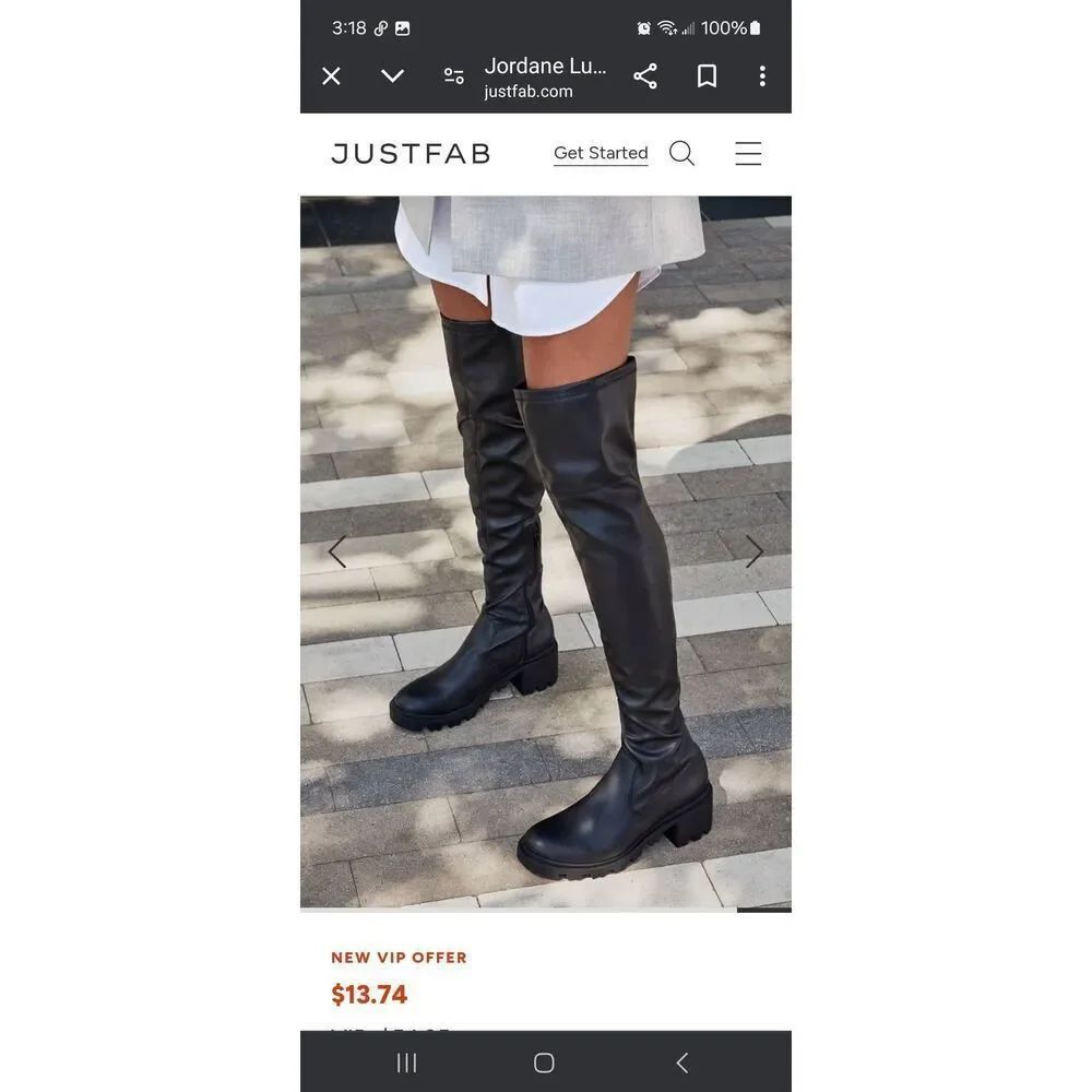 New 9.5E Extra Wide JustFab Black Jordane Platform Lug Sole Over the Knee Boots